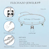 Anklet Bracelets for Women 925 Sterling Silver Panda Double Layer Anklet Adjustable 9 to 10 Inches Flexible Fit Anklets
