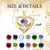 14K Gold Plated Personalized 1-5 Heart Birthstone Names Necklace  for Women