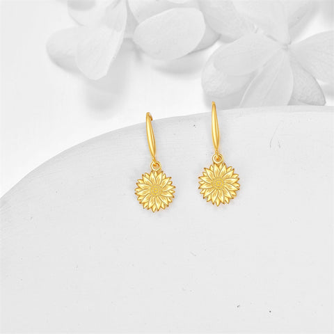 14K Yellow Gold Sunflower Dangle Earrings