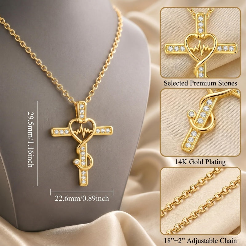 14K Gold Plated Stethoscope Cross Necklace Jewelry Christmas Graduation Nurses Week Gift