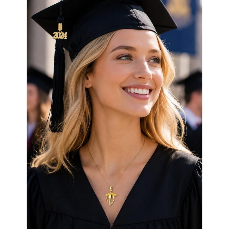 Initial  Graduation 14K Gold Plated Inspiring Grad Pendant Necklace Graduations Jewelry Gifts