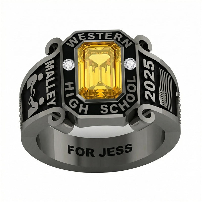 Sterling Silver 10K 14K 18K Gold Custom  Birthstone Engraved Class Ring for Men