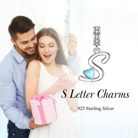 Sterling Silver Moonstone Initial Alphabet Charm Beads