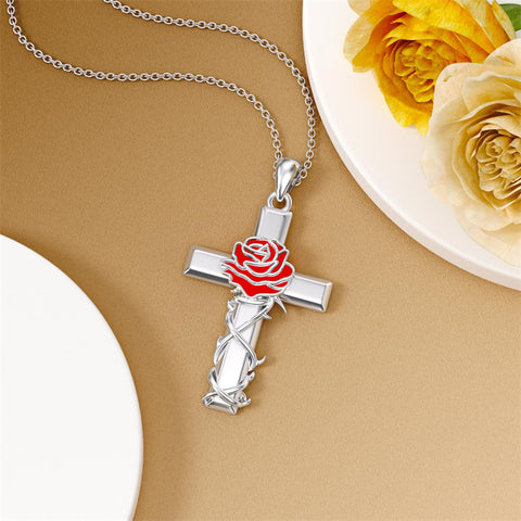 Sterling Silver Lion Semicolon Rose Sunflower Cross Pendant Religious Necklace