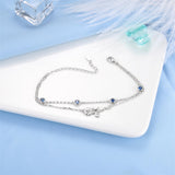 Birthstone Birth Flower Bracelet for Women Sterling Silver double Layer Chain Bracelet Birthday Gift for Teen Girls