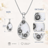 14K  White Gold Plated White Opal Flower Pendant Necklace Birthday Anniversary Jewelry Gifts for Women