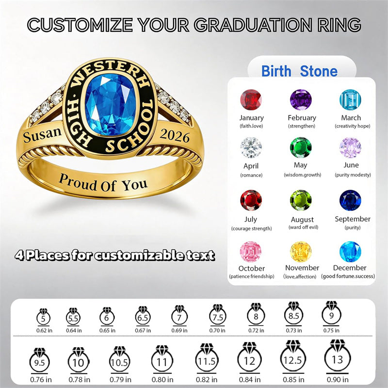 Sterling Silver Customizable Birthstone Engraved 2026 High School College Graduation Class Ring