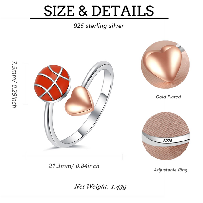 Badminton/Football/BasketballHeart Adjustable Open Ring Statement Creative Sport Style Shape Souvenir Gifts