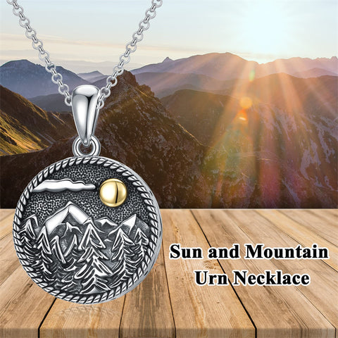 Sterling Silver Sun and Mountain Urn Necklace for Ashes