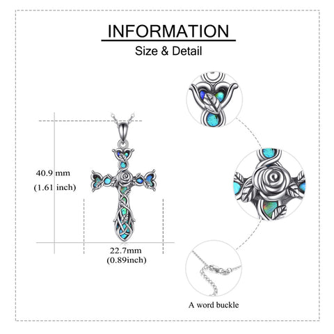 Sterling Silver Abalone Shell Turquoise Origami Cross Pendant Necklace