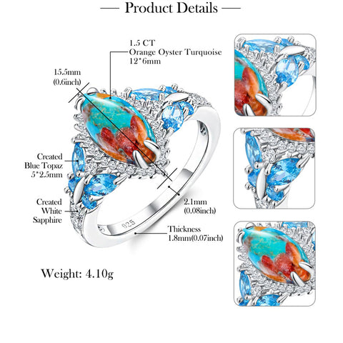 Sterling Silver Cushion Marquise Pear Round Oval Cut Turquoise Engagement Ring for Women