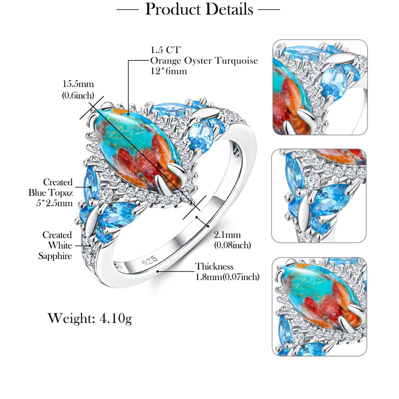 Sterling Silver Cushion Marquise Pear Round Oval Cut Turquoise Engagement Ring for Women