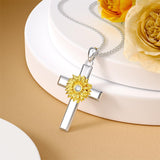 Sterling Silver Lion Semicolon Rose Sunflower Cross Pendant Religious Necklace