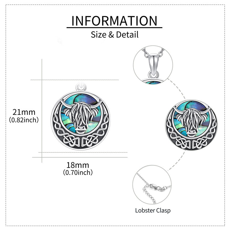 Highland Cow Urn Necklace for Ash 925 Sterling Silver Abalone Shell Cremation Jewelry for Ashes Memory Jewelry for Women Men
