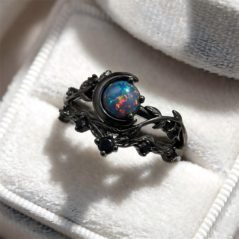 Sterling Silver 10K  14K  18K  Gold Personalized Engraved Black Opal Engagement Wedding Promise Ring for Her