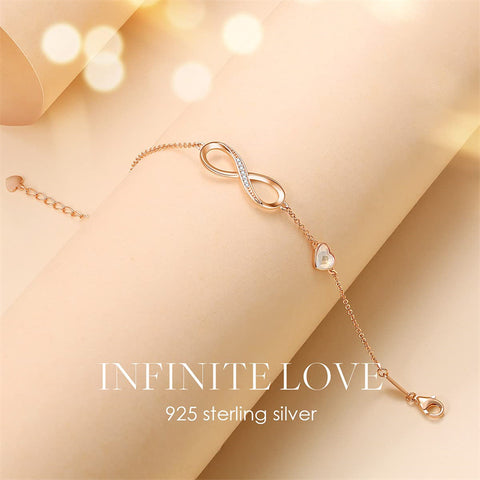 Sterling Silver CZ Infinity Heart Symbol Charm  Pendant Bracelet