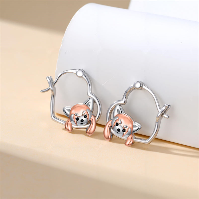 Sterling Silver Fox Frog Leopard Peacock Puppy Animal Hug Hoop Earrings