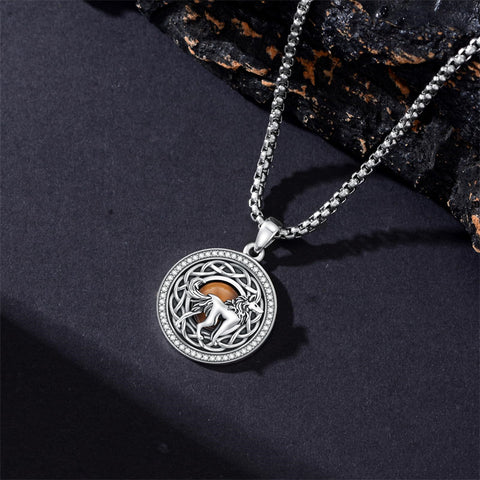 Sterling Silver Tiger Eye Eagle Lion Pendant Necklace for Men