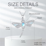 Dragonfly Necklace with Opal & Moonstone 925 Sterling Silver Dragonfly Pendant Jewelry Christmas Birthday Gifts for Women Mom Girlfriend