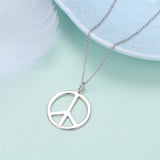 S925 Sterling Silver Peace Sign Hippie Party Pendant Necklace Jewelry Gift