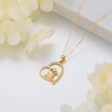 14K Gold Highland Cow Necklace for Women Solid Gold Heart Pendant Necklace Anniversary Birthday Gifts for Her