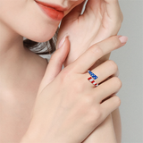 Silver USA America Flag Ring S925 Patriotic Independence Day Star Jewelry 4th of July Gifts for Women