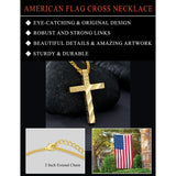 Bible Verse 14K Gold Plated American Flag Cross Necklace for Men