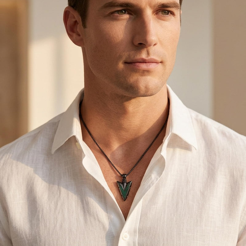 Malachite Turquoise Arrow Pendant Necklace for Men
