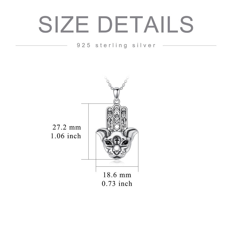 Sterling Silver Hamsa Hand Owl Egyptian Cat Lion Pendant Necklace