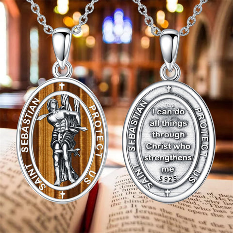 Sterling Silver Saint Christopher St Michael Saint Sebastian Amulet Pendant Necklace