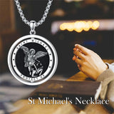 St Michael Necklace for Men Sterling Silver Amulet Pendant with 22+2 Inch Stainless Steel Chain Jewelry for Men & Women
