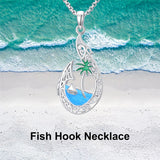 Sterling Silver Hawaiian Beach Fish Hook Pendant Necklace