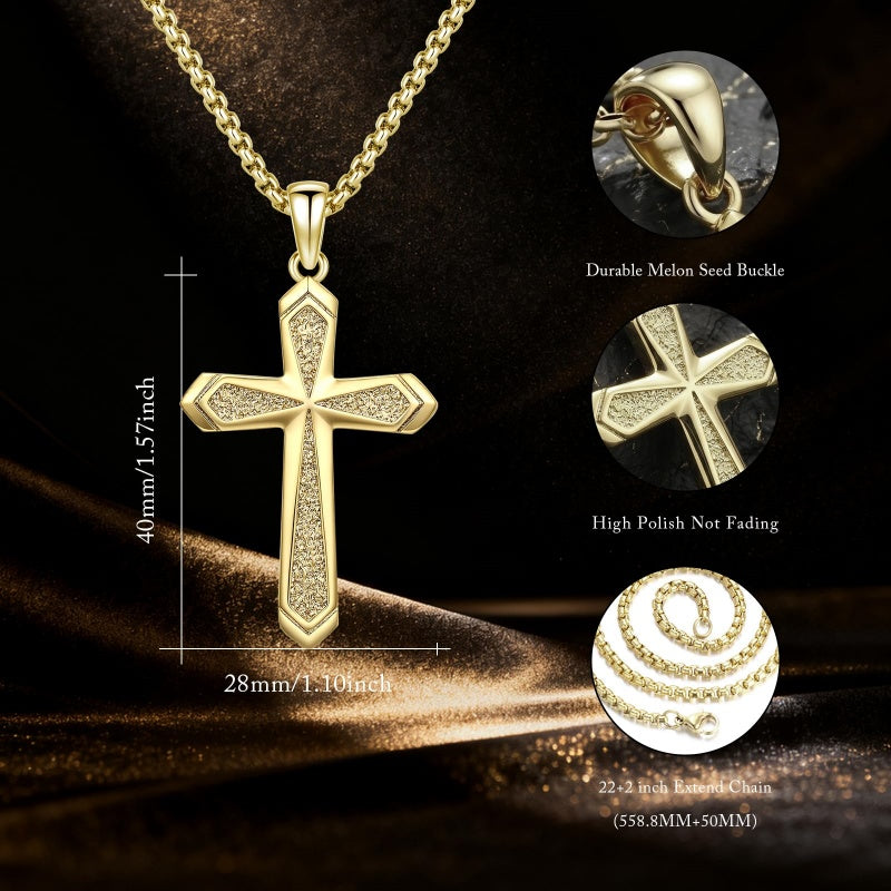 14K Gold Plated Cross Pendant Necklace for Men