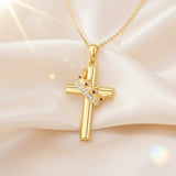 14K Gold Plated Birthstone Infinity  Cross Pendant NecklaceJewelry for Women
