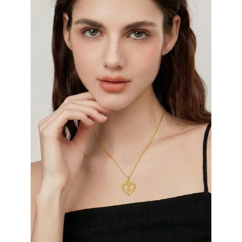 Heart Initial A-Z Pendant Necklace for 14K Gold Plated Women Initials Jewelry Gifts
