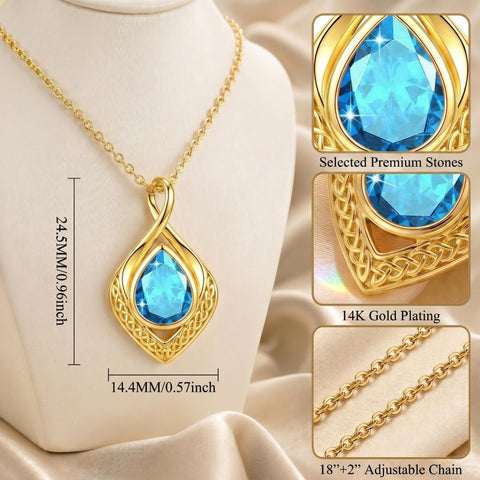 14K Gold Plated  Birthstone Celtic Knot Infinity Necklace  Birthday Christmas Jewelry Gift