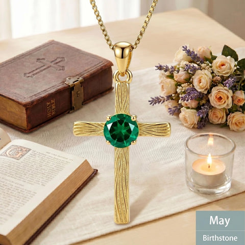 14K Gold Plated  Birthstone Cross Necklace  Pendant Necklace Mother's Day Birthday Gifts for Women
