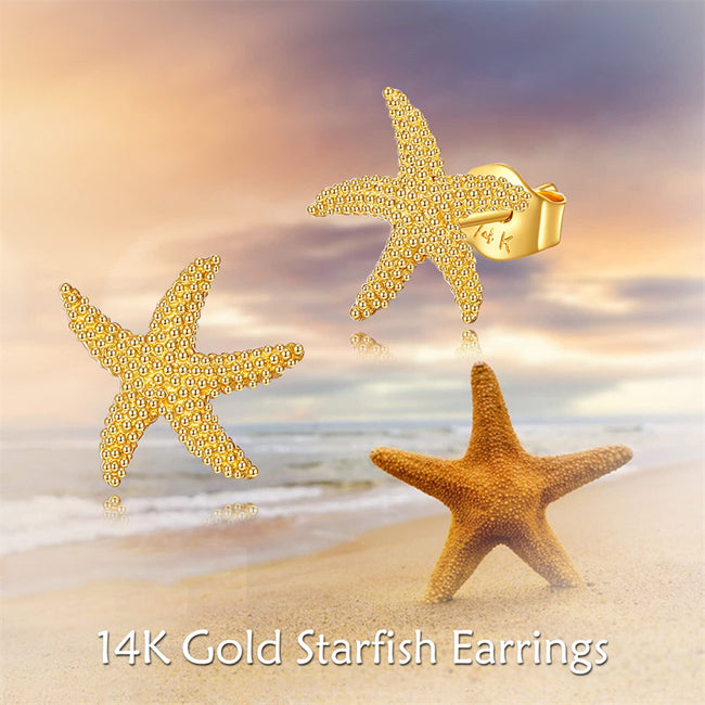 14k Gold Dainty Stud Earrings StarfishEarring for Girls