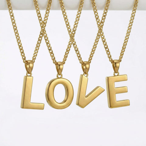 Initial Pendant Necklace 14K Gold Plated with Cuban Chain