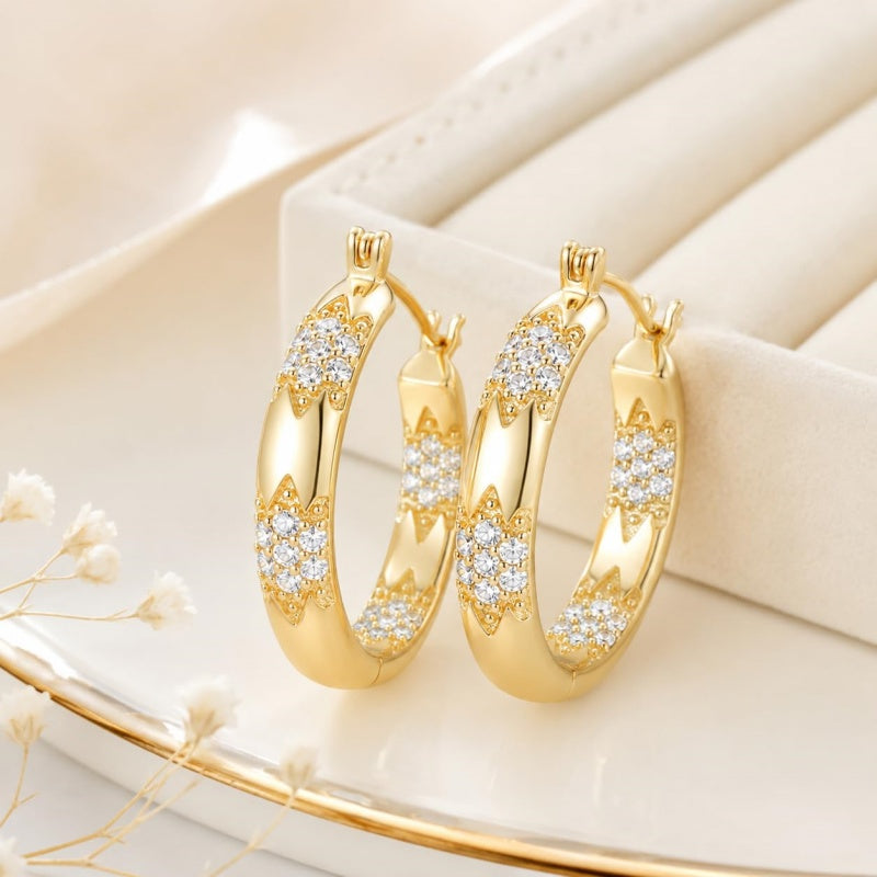 14K Gold Plated Cubic Zircon Hoop Earrings