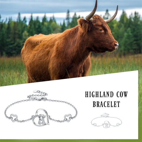 Highland Cow Bracelet 925 Sterling Silver Cute Highland Cow Gifts for Women Girls
