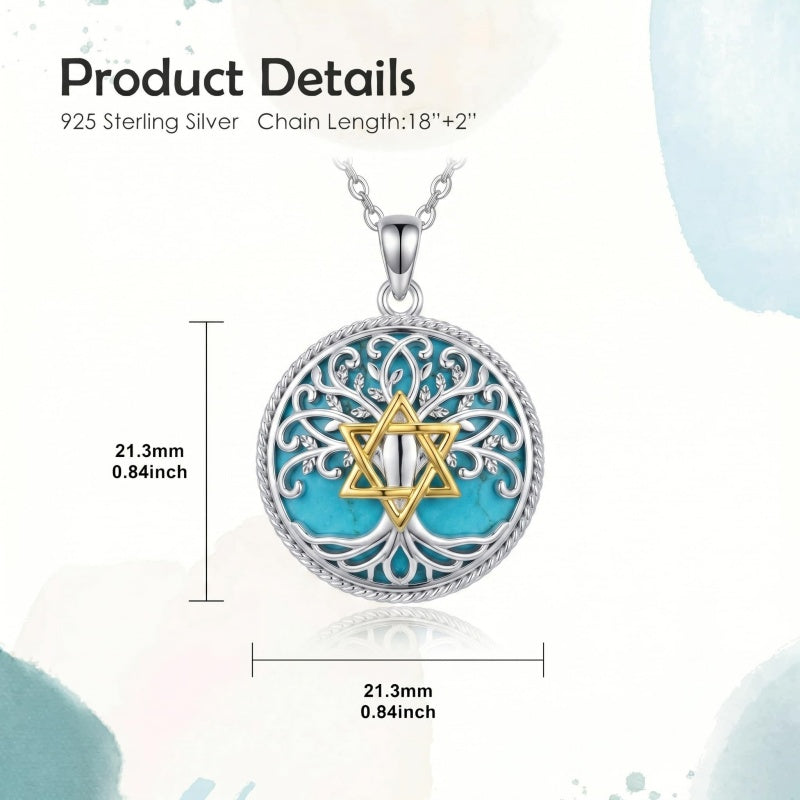 Sterling Silver Turquoise Sun and Moon AA Sobriety Celtic Knot Cross DNA Star of David Tree of Life Pendant Necklace