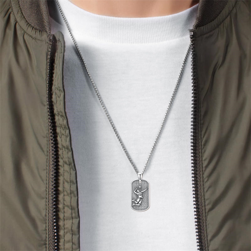 Sterling Silver Dog Tag Baseball Basketball Softball Soccer Pendant Necklace for Men