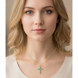 14K Gold Plated Turquoise  Abalone Shell Malachite Wood Filigree Cross Pendant Necklace