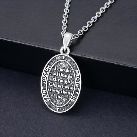 Sterling Silver St Anthony Francis Joseph Peregrine Raphael Sebastian Medal  Protection Pendant Necklace