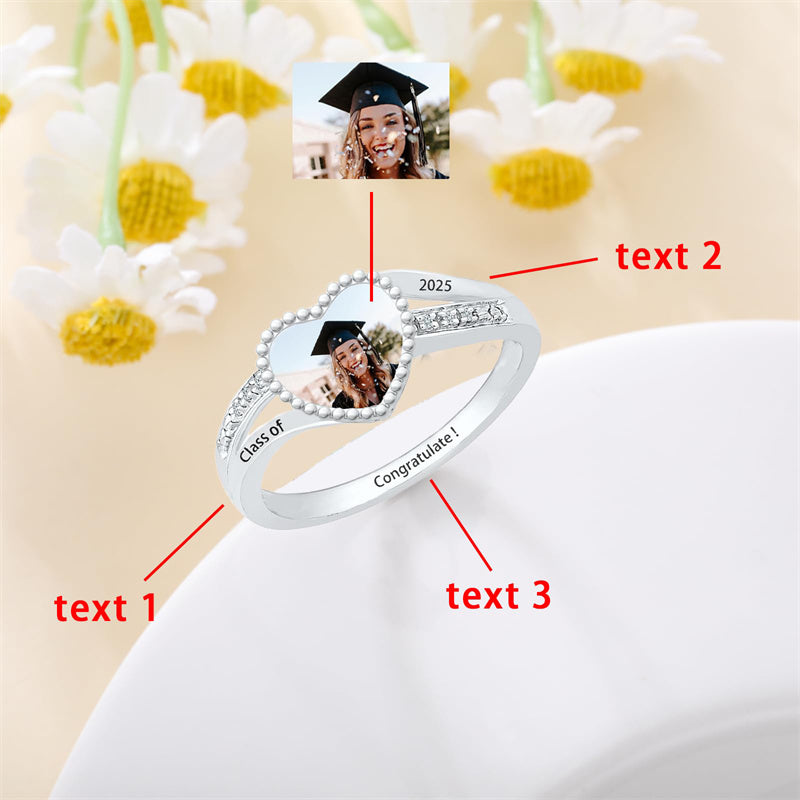 Sterling Silver Customized Photo Class Ring for Women