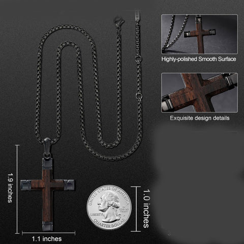 14K Gold  Plated Wooden Cross Crucifix Pendant Necklace for Men