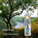 Sterling Silver Mountain Bear Pine Tree Sun Ocean Snowy Mountain Pendant Necklace