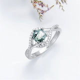 1ct Natural Moss Agate Ring Sterling Silver Green Moss Agate Engagement Ring Wedding Ring Set Jewelry Gift for Women