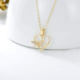 Heart Necklace 14K Gold Dragonfly Pendant Necklace Dragonfly Jewelry Gift with 5A Cubic Zirconia for Women Birthday
